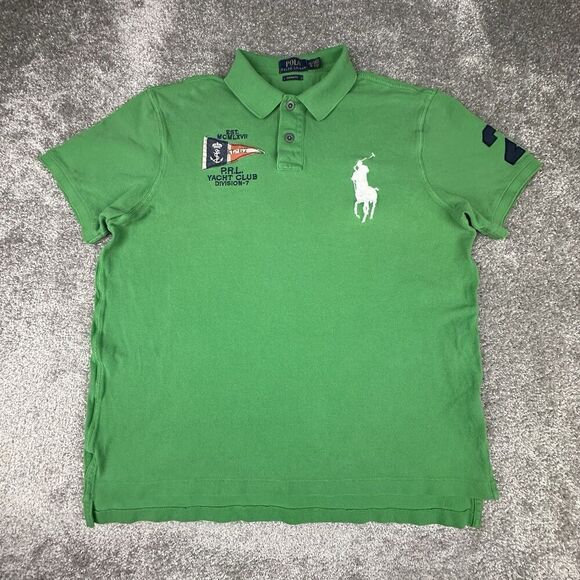 Polo Ralph Lauren Big Pony Rugby Shirt Mens XL Green Custom Fit PRL Yacht Club - Picture 1 of 10